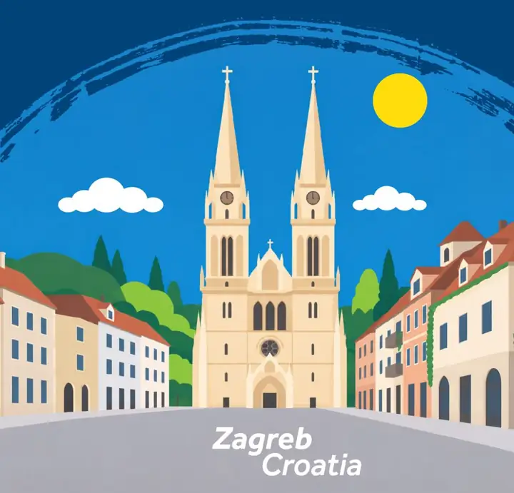 Illustration of Zagreb Cathedral and the old town